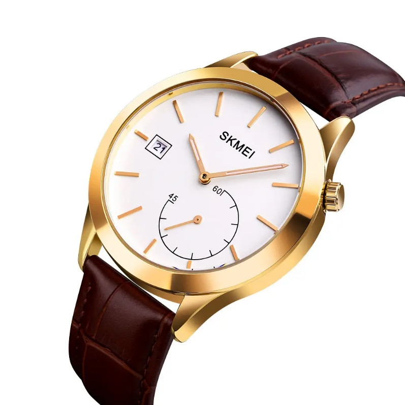 Чоловічий годинник Skmei 1581 Prestige коричневий з золотим