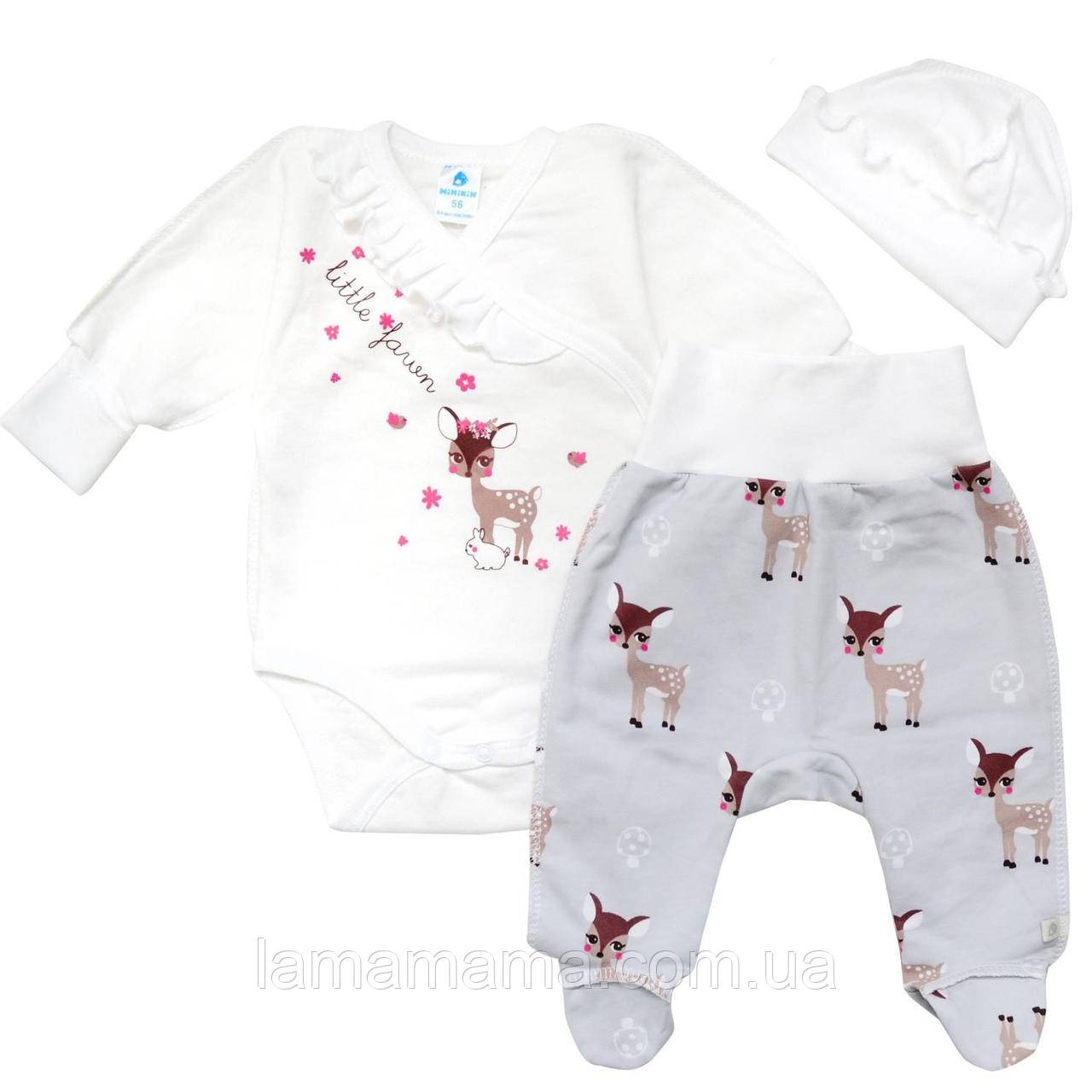 Теплий комплект з футера з начосом - боді-льоля, повзунки, шапочка - Лань Minikin, фото 1