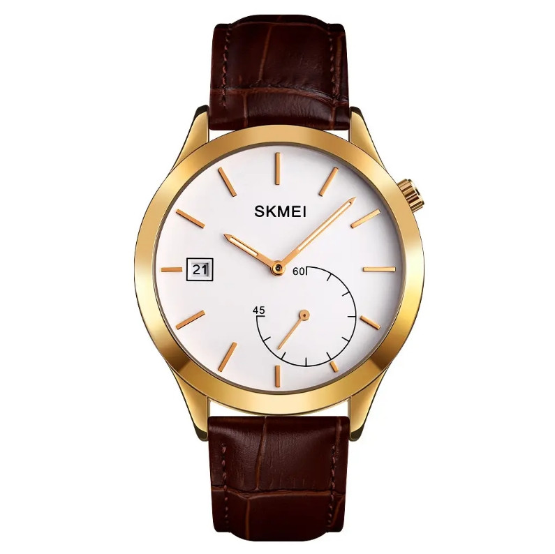 Класичний годинник Skmei 1581 Prestige коричневий з золотим