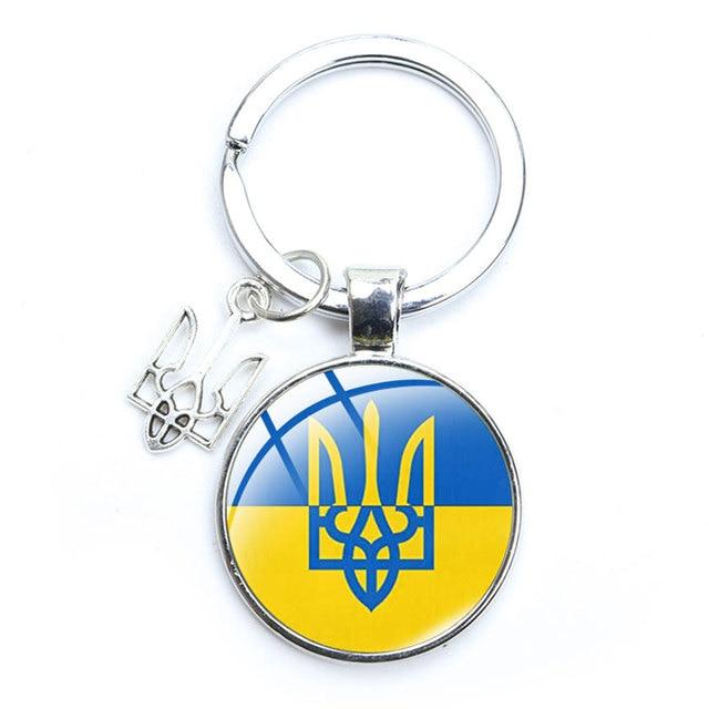 Український брелок Срібний Тризуб Tryzub з прапором, брелок для ключів сумки із захисною мандалою від негативу