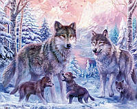 Набор Алмазная мозаика вышивка 40х50 "Семья волков с волчатами" (квадратные стразы, полная выкладка, на