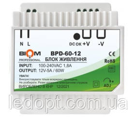 Блок живлення на DIN-рейку 12V 5А 60W IP20 BPD