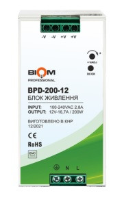 Блок живлення на DIN-рейку 12V 16,7А 200W IP20 BPD