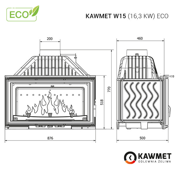 Каминная топка KAWMET W15 (16.3 kW) ECO - фото 2 - id-p1667022504