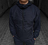 Куртка-анорак чоловіча вітрівка осінь-весна демісезонна з капюшоном чорна. Живе фото, фото 3