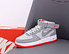 Чоловічі кросівки Nike Air Force 1 High Grey White Red високі Аїр Форс світло-сірі з червоним шкіряним осінням, фото 3