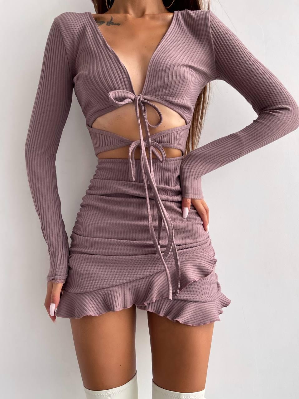 Облягаюча сукня міні із зав'язками на грудях та присбореною спідницею із оборками (р.42-44) 66PL4257Е, фото 1