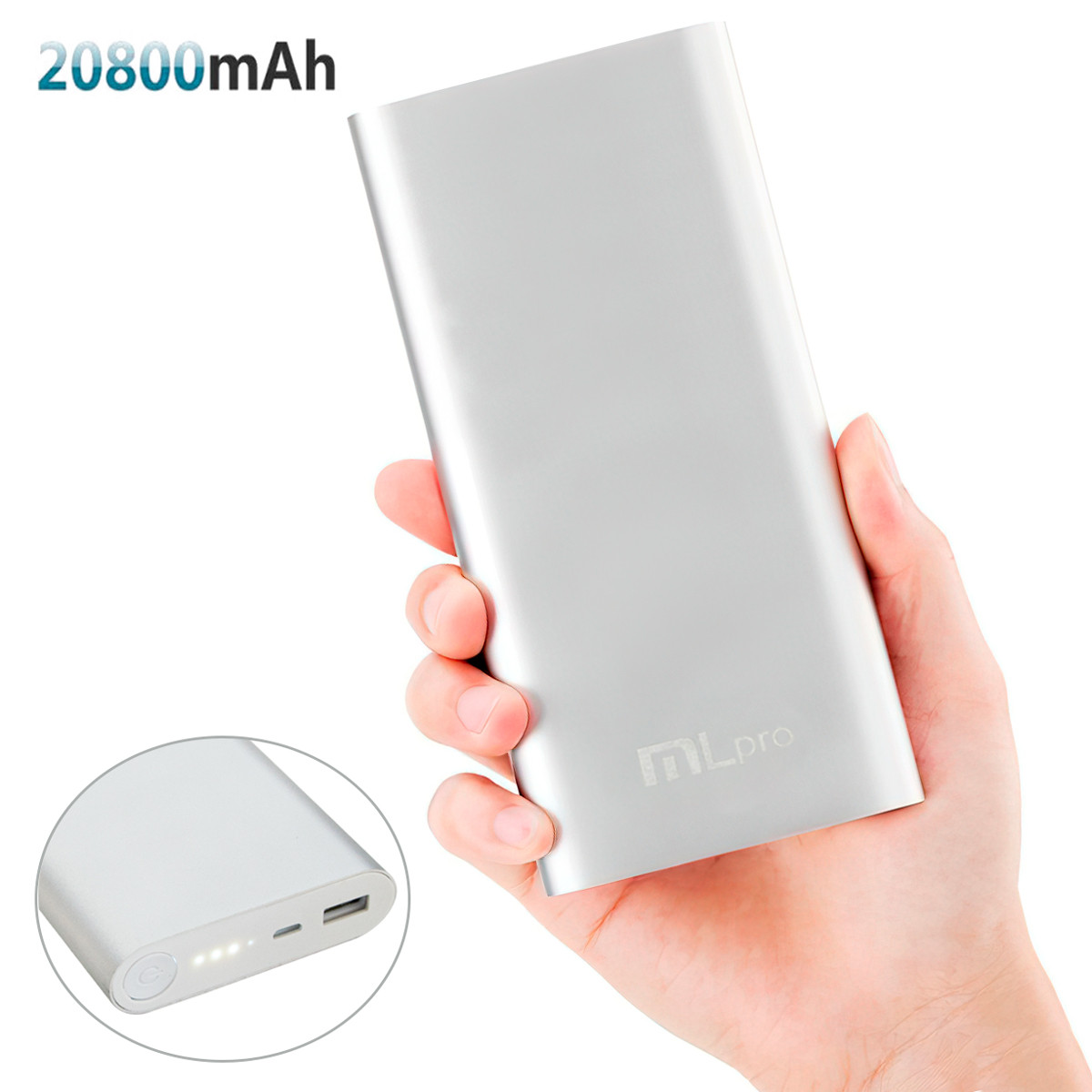 Повербанк для телефону 20800mAh "MLpro 2642 Сріблястий", портативна зарядка переносна - powerbank (павер банк)