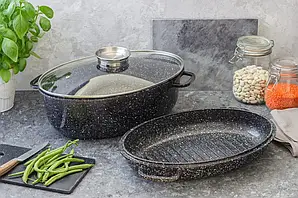 Гусятниця з литого алюмінію з гранітним покриттям і жаровнею 8л Edenberg EB-4602 Гусятниця сковороді гриль