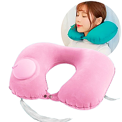 Надувна подушка 40x28 см U-подібна форма / Портативна подушка-підголовник для подорожей Рожевий