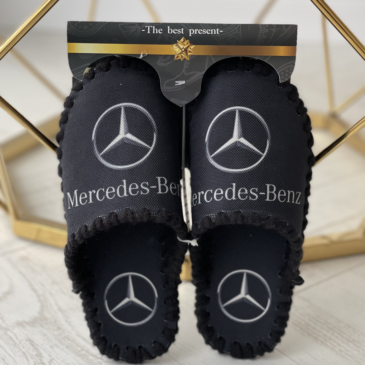 Мужские тапочки домашние войлочные тапки с закрытым носком ручной работы Mercedes-Benz Мерседес Бенц - фото 1 - id-p1460301080