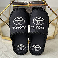 Мужские тапочки домашние войлочные тапки с закрытым носком ручной работы «Toyota» (Тойота) черные