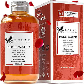 Рожева вода 100% чиста органічна Eclat Natural Skincare Rose Water 200 мл