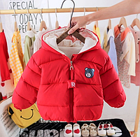 Детская куртка на флисе для мальчика и девочку красная 80, 92, 98 см
