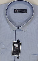Рубашка мужская Emilio Betti vk-0012 голубая в среднюю клетку классическая Турция с коротким рукавом M