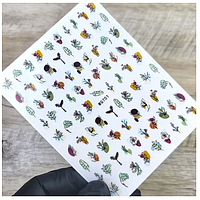 Наклейки для нігтів осінні листочки, тварини, ягоди WG701 Nail Stikers