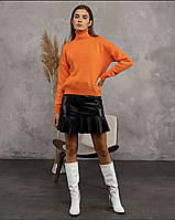 Женский свитер гольф трикотаж шерстяной оранжевый свободный удлинённый тёплый приятный удобный повседневный