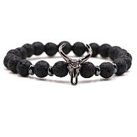 Браслет голова бика із натурального чорного вулканічного каменю