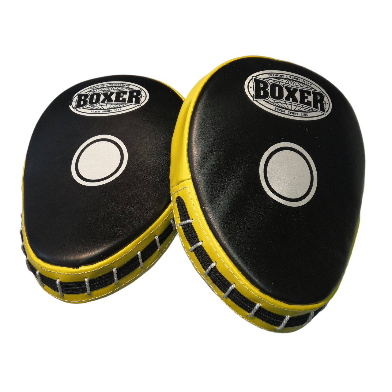 Лапы боксерские BOXER гнутые кожа желтые - фото 1 - id-p1667198462