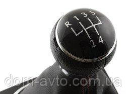VW Caddy 04-09 Ручка КПП + Сильфон ЧОРНИЙ з ЧЕРВОНОЮ різьбою і рамка ХРОМ 5 ШВИДКІСТЕЙ