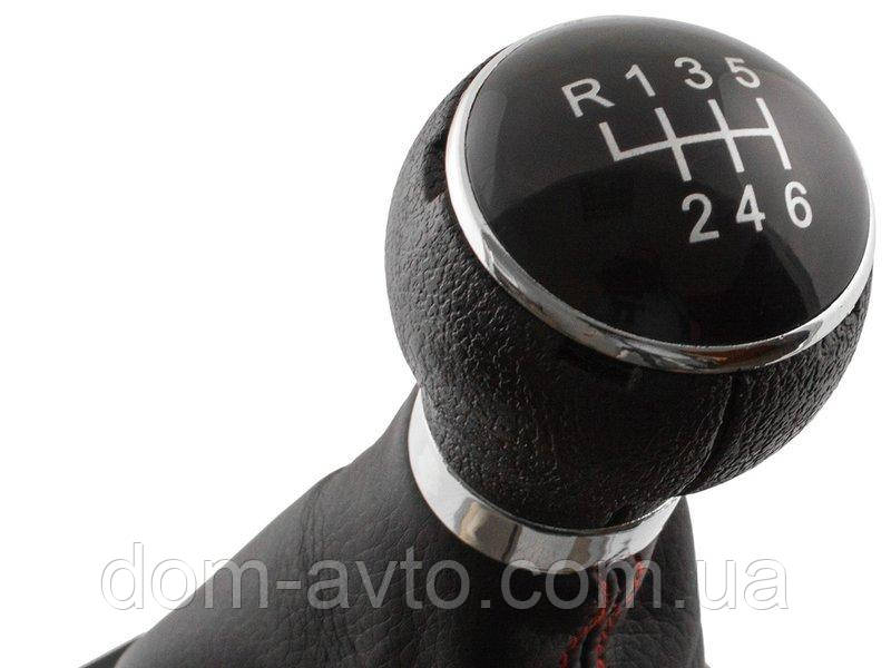 VW Eos 06-12 Ручка КПП + Сильфон ЧОРНИЙ з ЧЕРВОНОЮ різьбою та безелем ХРОМ 6 ШВИДКІСТЕЙ