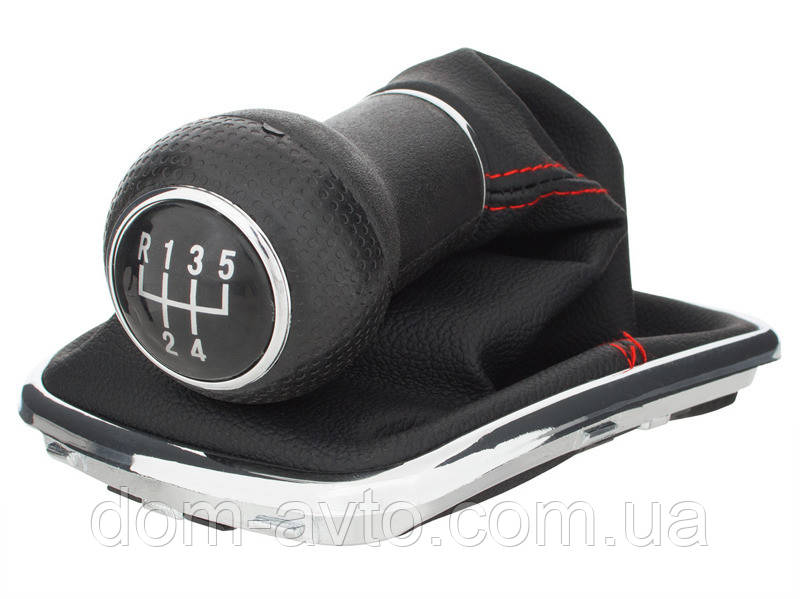 VW Golf IV 97-03 Ручка КПП + сильфон з ЧЕРВОНОЮ різьбою та безелем ХРОМ 5 ШВИДКІСТЕЙ ОТВОР 12ММ