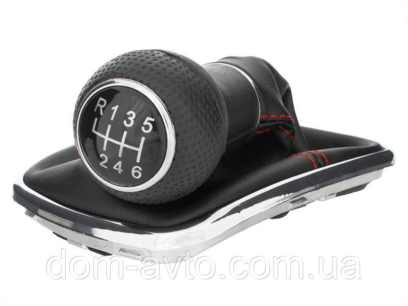 VW Golf IV 97-03 Ручка КПП + сильфон з ЧЕРВОНОЮ різьбою і безелем ХРОМ 6 ШВИДКІСТЕЙ ОТВОР 12ММ