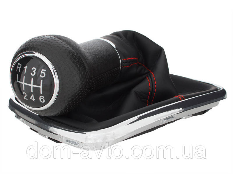 VW Golf IV 97-03 Ручка КПП + сильфон з ЧЕРВОНОЮ різьбою та безелем ХРОМ 6 ШВИДКІСТЕЙ ОТВ.23ММ