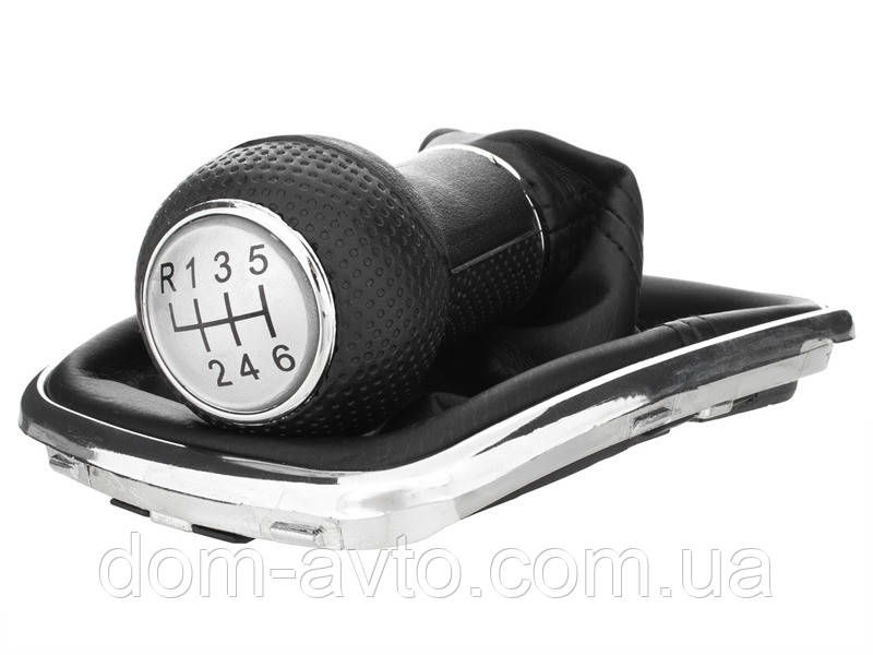 VW Golf IV 97-03 Ручка КПП СРІБНА + сильфон з рамою ХРОМ 6 ШВИДКІВ ОТВОР 12ММ