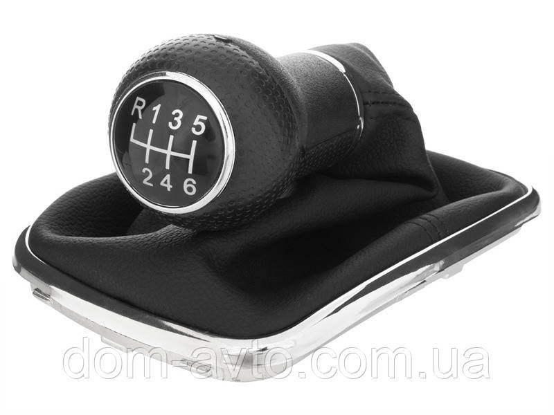 VW Bora 98-05 Ручка КПП ЧОРНА + сильфон з рамкою ХРОМ 6 ШВИДКІСТЕЙ ОТВ.23ММ