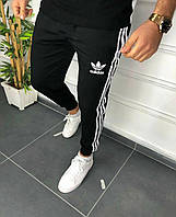 Мужские спортивные штаны Adidas черные весенние осенние Адидас с манжетами хлопковые L (Bon)