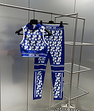 Жіночі сині блакитні лосини та топ Dior з написом Діор легінси спортивний костюм для залу та спорту фітнесу