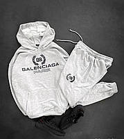 Чоловічий спортивний костюм Balenciaga сірий молодіжний з капюшоном | Комплект чоловічий Худі + штани (Bon)