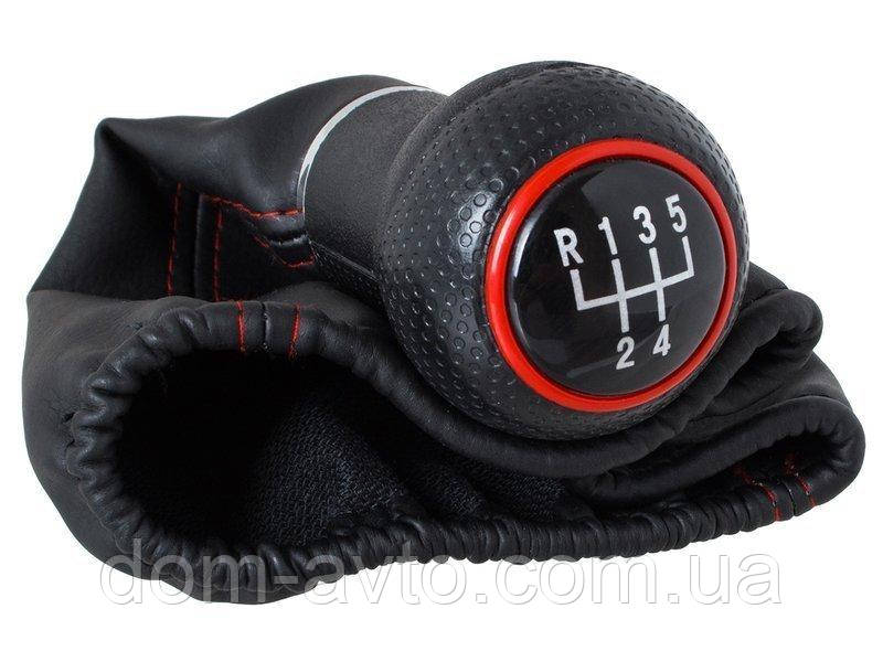 VW Golf I 74-84 Ручка КПП ЧОРНА + ЧОРНИЙ СИМПУЛЬТ З ЧЕРВОНОЮ РІЗЬКОЮ ЧЕРВОНЕ КІЛЬЦЕ 5 СК.