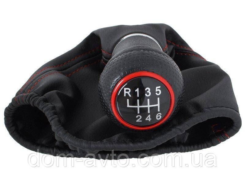 VW Golf IV 97-06 Ручка КПП ЧОРНА + ЧОРНИЙ СИМПУЛЬТ З ЧЕРВОНОЮ РІЗЬКОЮ ЧЕРВОНЕ КІЛЬЦЕ 6 СК.