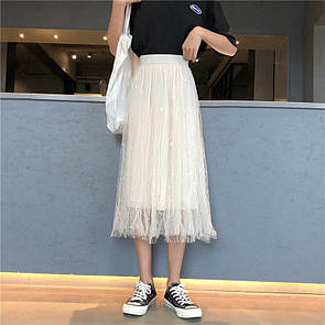 Довга фатинова спідниця з резинкою на талії та декорованими перлами (р. 42-46) 10JU1016