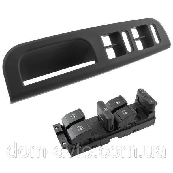 VW Bora 98-05 дверна ручка ЧОРНА передня ліва 4 СКЛА + КОМБІНОВАНИЙ перемикач підйому ел.склопідйомників та блокування дверей 9