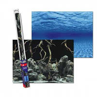 Двухсторонний фон Aqua Nova синее море и Камни с корягами 60х30см для аквариума