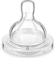 Соска силиконовая Avent Classic+ медленный поток 2шт 1+ SCF632/27 (SCF632/27)