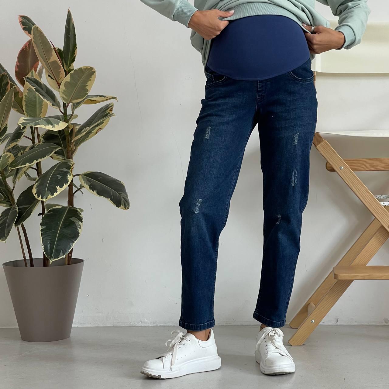 Джинси для вагітних WOW MOM Прямі з потертостями Сині 40 (3798)
