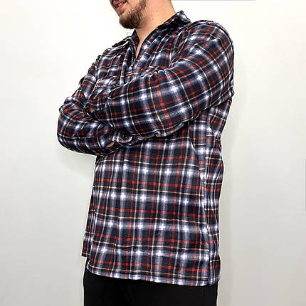 Сорочка чоловіча зимова картата Рубаха тепла на байці Червоний XL, фото 1