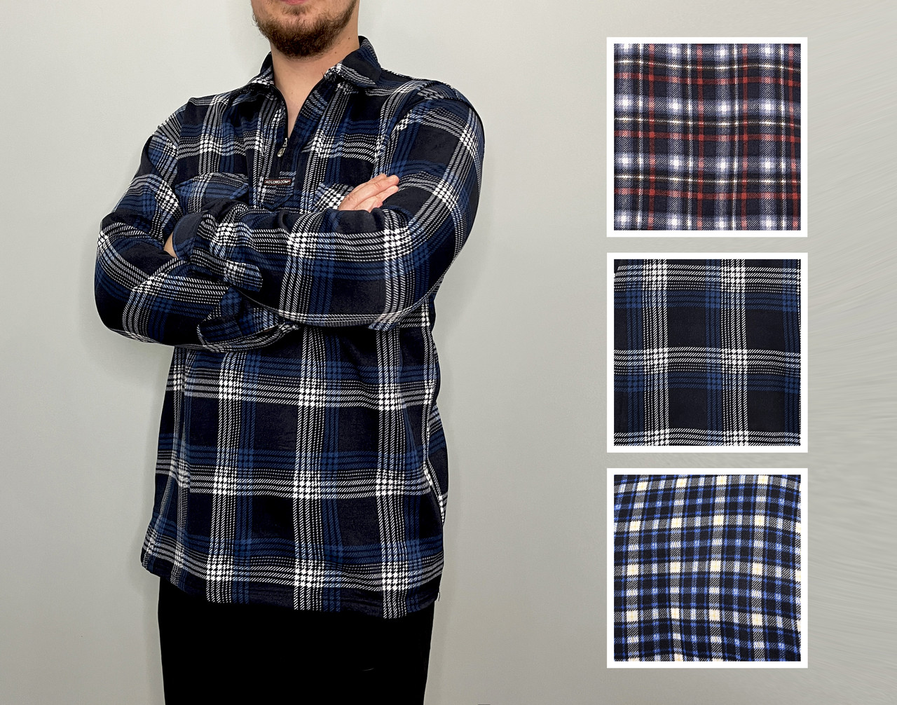 Сорочка чоловіча зимова картата на блискавці XL — 5XL Сорочка тепла на байці Ao longcom