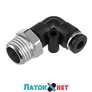 З'єднання цангове L-подібне для поліуретанових та інших шлангів 4 мм 1/4 зовнішня різь PT-2330 Intertool, фото 2