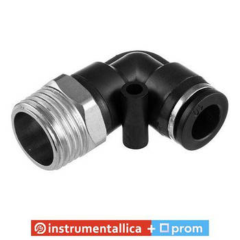 З'єднання цангове L-подібне для поліуретанових та інших шлангів 10 мм 1/2 зовнішня різь PT-2343 Intertool