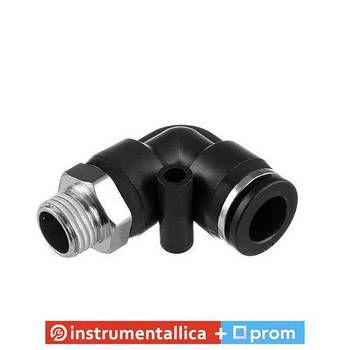 З'єднання цангове L-подібне для поліуретанових та інших шлангів 10 мм 1/4 зовнішня різь PT-2333 Intertool