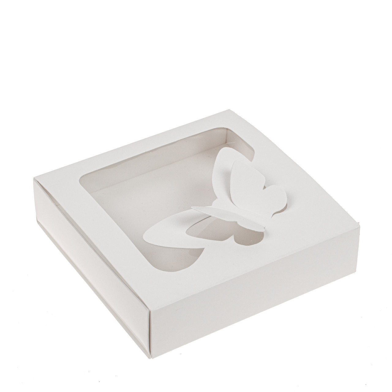 Коробка 120х120х30 для пряника з вікном "Метелик", біла, фото 1