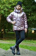 Куртка подростковая еврозима для девочки цвета розовый металлик, размеры 146-164