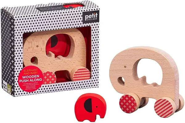 Elephant and Baby Wooden Push Along Car