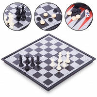 Шахи, шашки, нарди 3 в 1 дорожні пластикові магнітні (р-р дошки 36 см x 36 см)