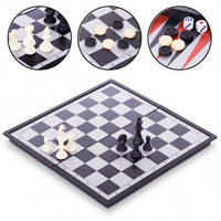 Шахматы, шашки, нарды 3 в 1 дорожные пластиковые магнитные (р-р доски 33см x 33см)